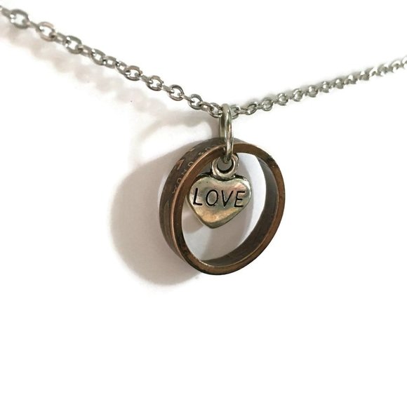 US Copper Wheat Penny Coin Ring Heart Necklace Stainless Steel Handmade OOAK - Picture 5 of 13